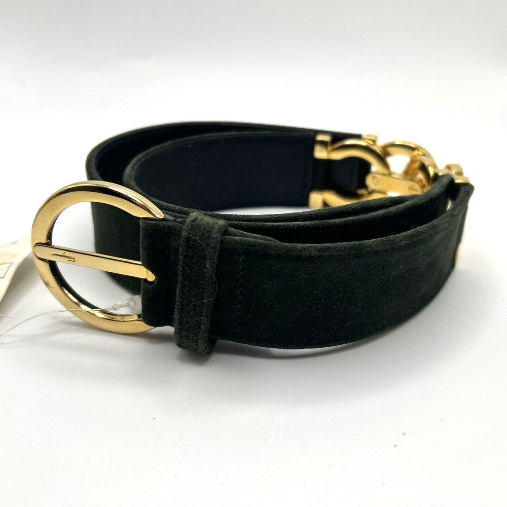 Salvatore Ferragamo Green Suede Double Gancini Belt Vintage Small NWT